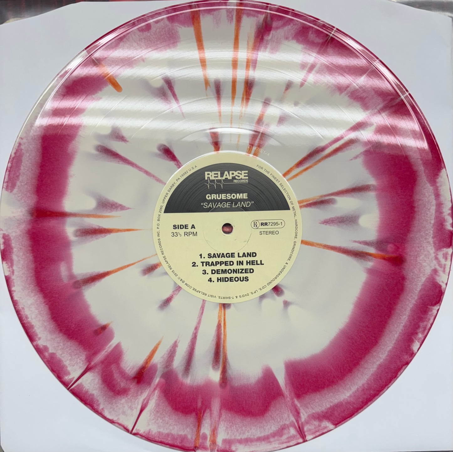 GRUESOME "Savage Land" LP - bone white and blood splatter edition