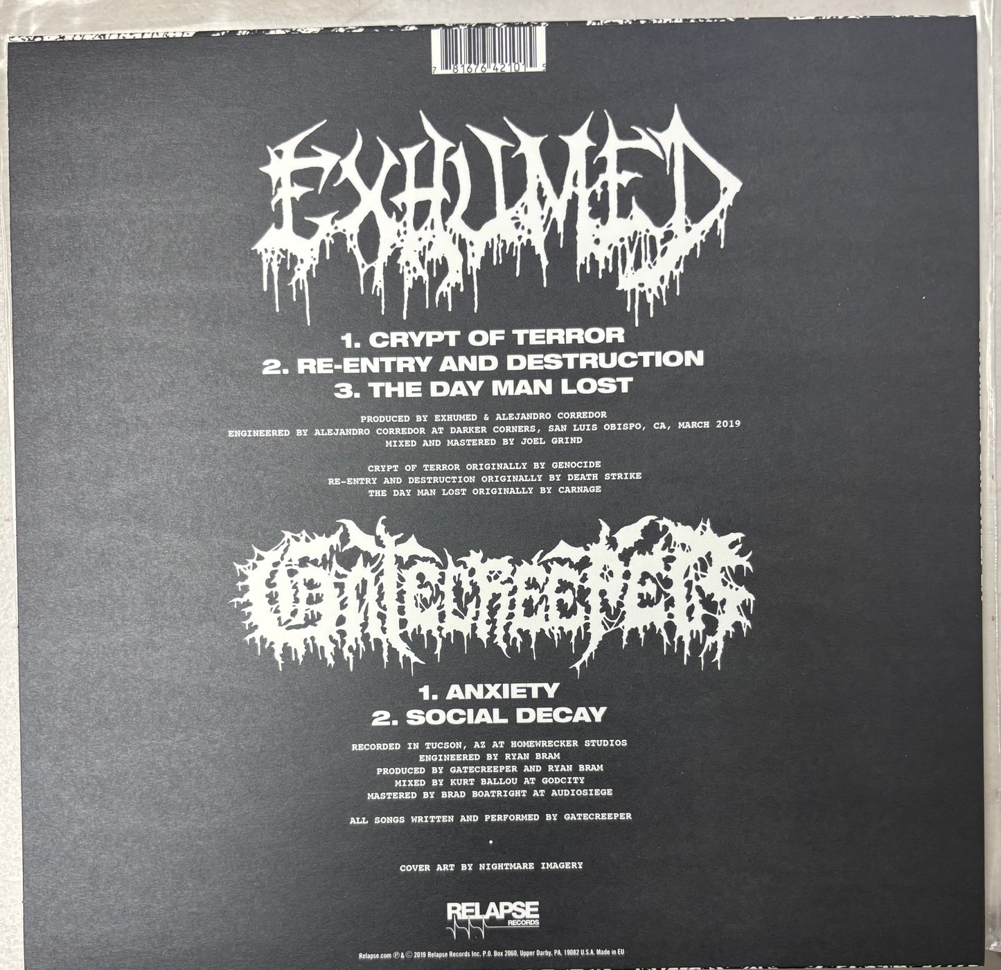 EXHUMED / GATECREEPER Split 10" Clear vinyl