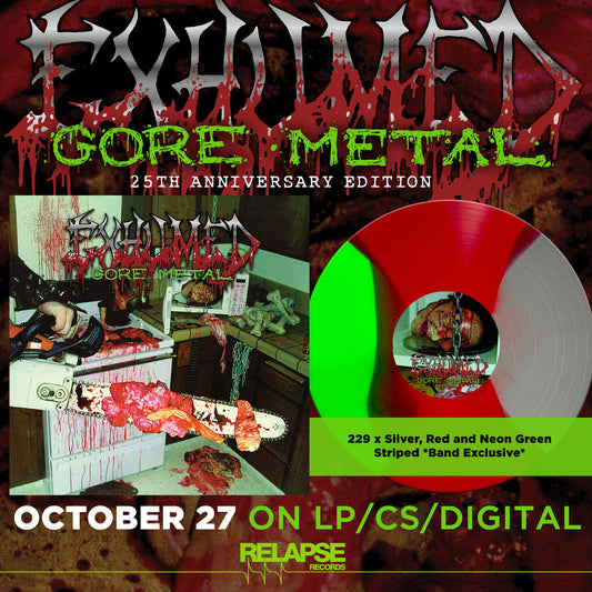 EXHUMED "Gore Metal" 25th anniversary LP - SILVER, RED AND NEON GREEN Darker Corners exclusive variant